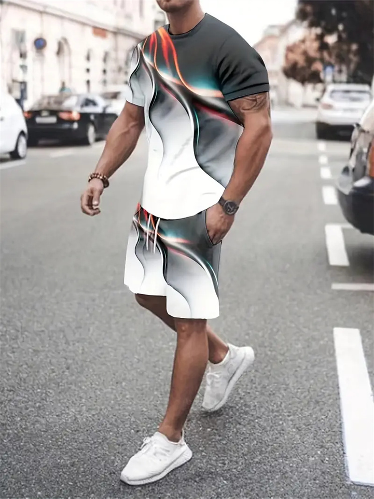 Women Fashion Images - Men Women Gradient Texture T-shirt Two-piece