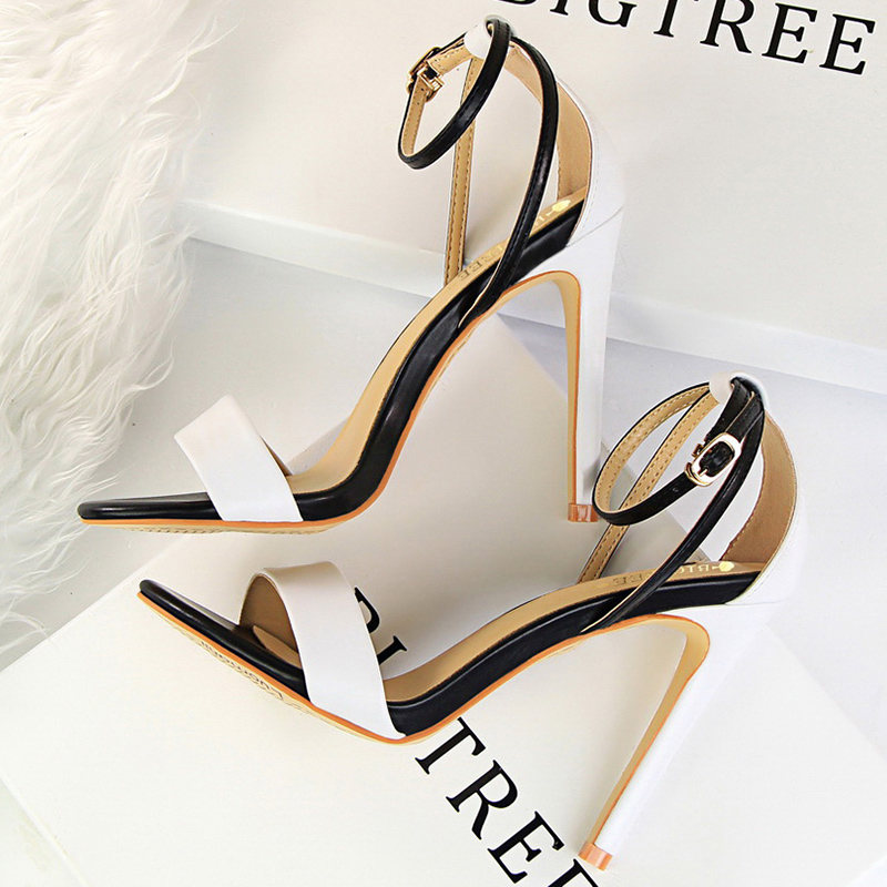Women'S Fashion Q - Women Black-White Concise Leather 11cm High