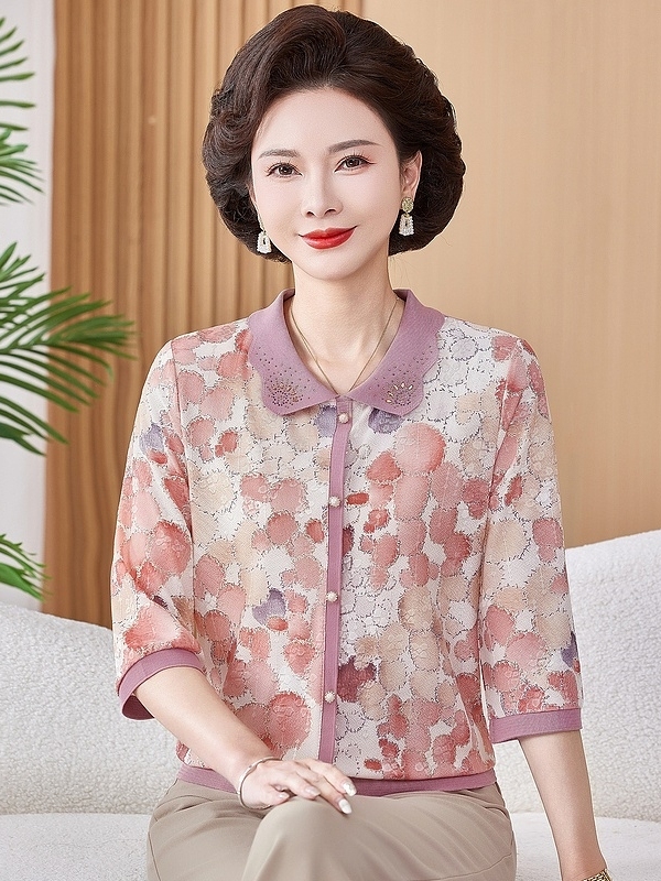 Women Fashion Over 50 - Ice Silk Elastic Printed Short Shirt