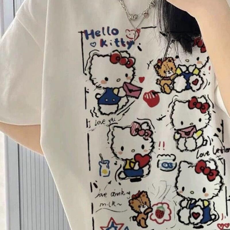 Women'S Fashion Jersey - Short-Sleeved Summer Hello Kitty Graffiti Printed