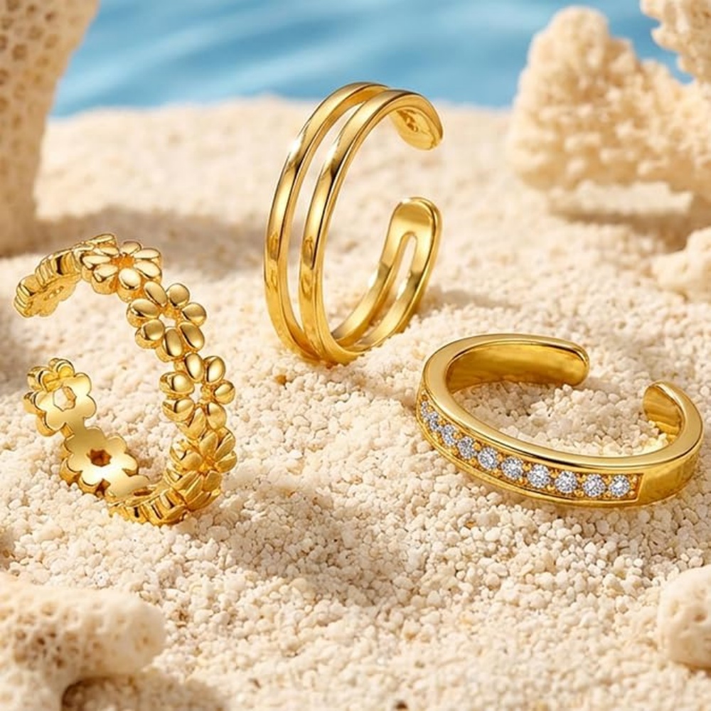 3Pcs Gold Open Adjustable Ring - Women'S Fashion Rings Gold 评论和价格