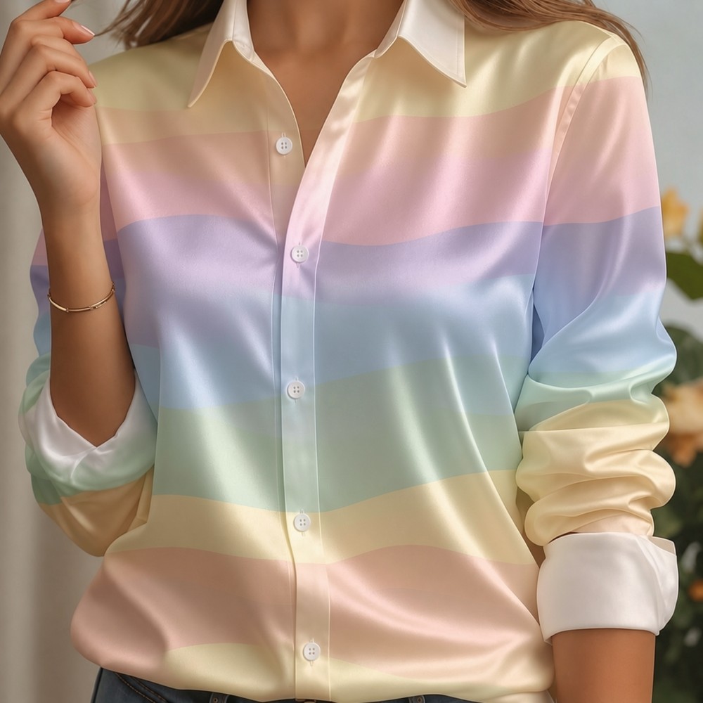 Women Satin Lapel Collar Shirt - Women Fashion Images 评论和价格