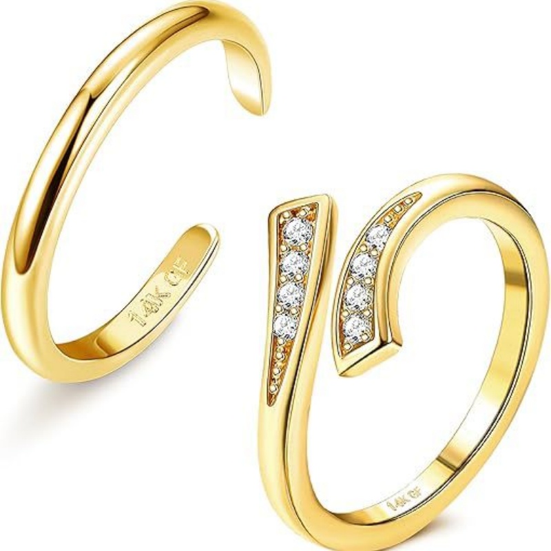 14K Gold-Plated Adjustable Zir - Women'S Fashion Rings Gold 评论和价格