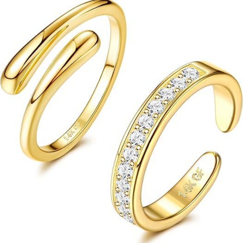 14K Gold-Plated Adjustable Zir - Women'S Fashion Rings Gold 评论和价格