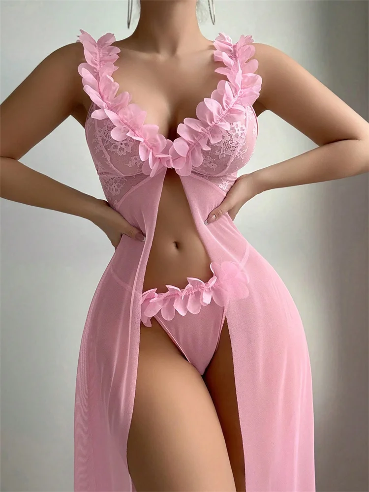 Pink Floral Lace See Through N - Women'S Fashion Line 评论和价格