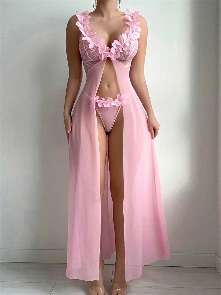 Pink Floral Lace See Through N - Women'S Fashion Line 评论和价格