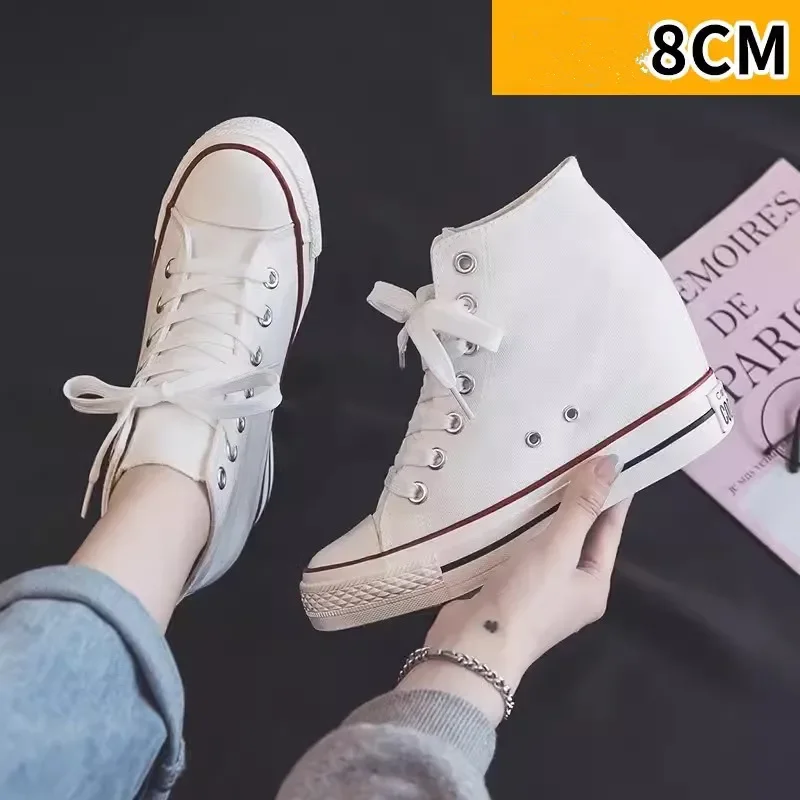 High 8cm Platform Canvas Shoes - Women'S Fashion Gym Shoes 评论和价格