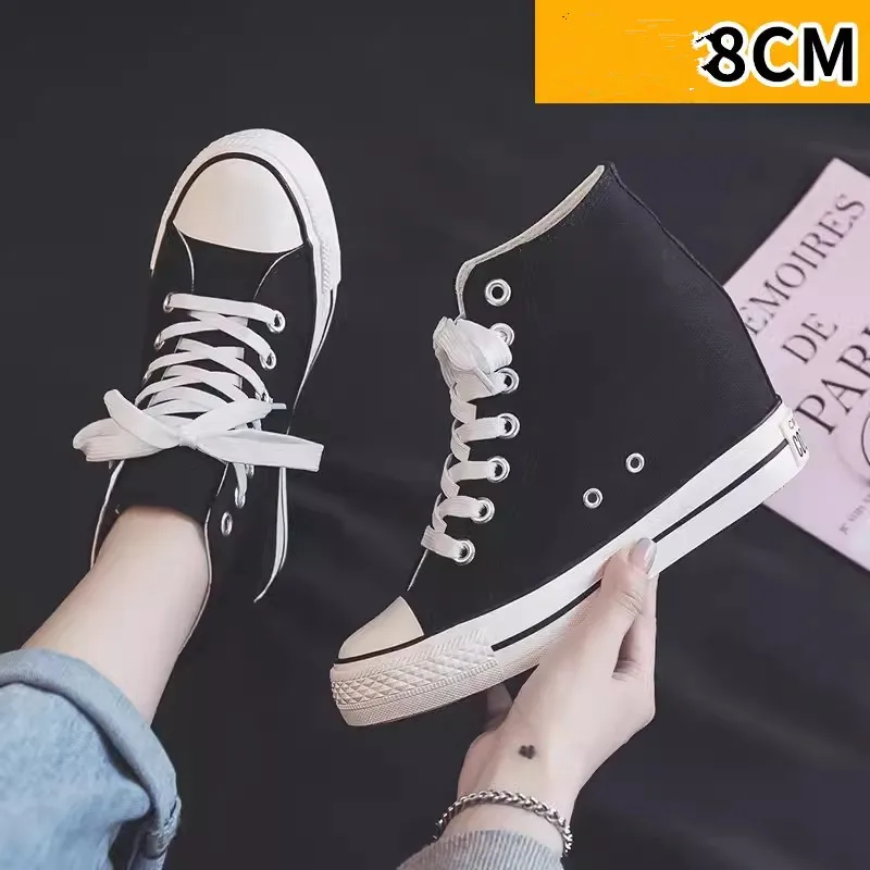 High 8cm Platform Canvas Shoes - Women'S Fashion Gym Shoes 评论和价格