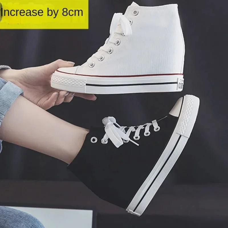 High 8cm Platform Canvas Shoes - Women'S Fashion Gym Shoes 评论和价格