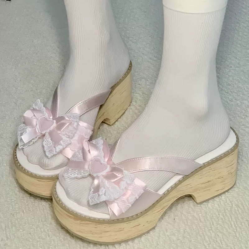 Sweet Bow Wood Grain Thick Bot - Women'S Fashion Line 评论和价格