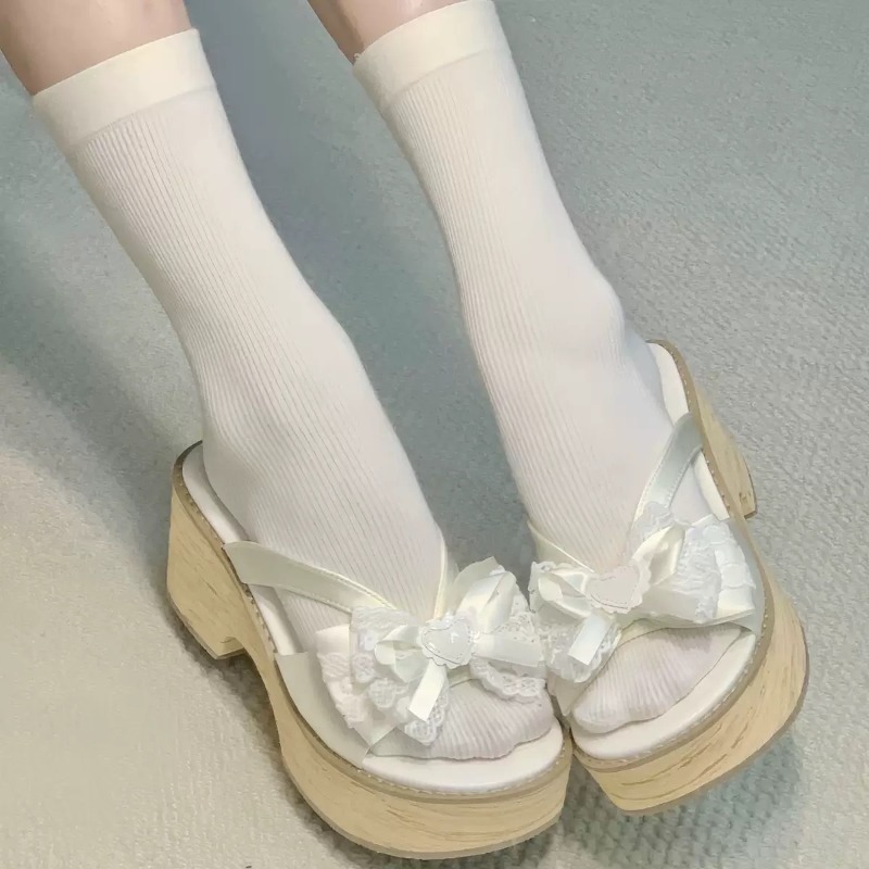 Sweet Bow Wood Grain Thick Bot - Women'S Fashion Line 评论和价格
