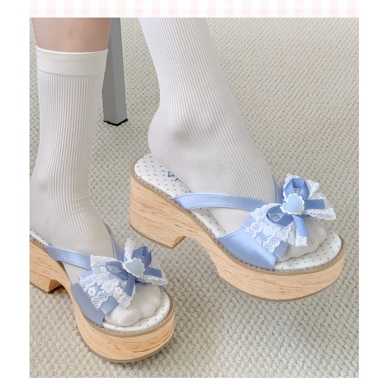 Sweet Bow Wood Grain Thick Bot - Women'S Fashion Line 评论和价格